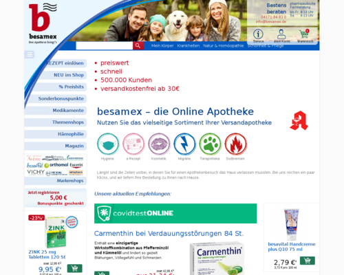 So sieht die Webseite von Besamex aus So sieht die Webseite von Besamex aus