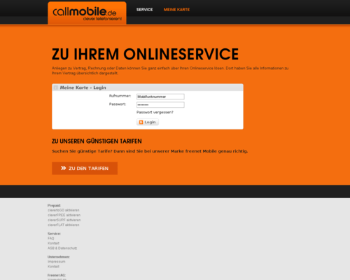So sieht die Webseite von Callmobile aus So sieht die Webseite von Callmobile aus