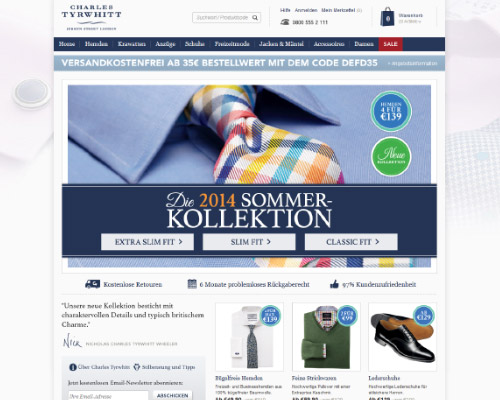 So sieht die Webseite von Charles Tyrwhitt aus