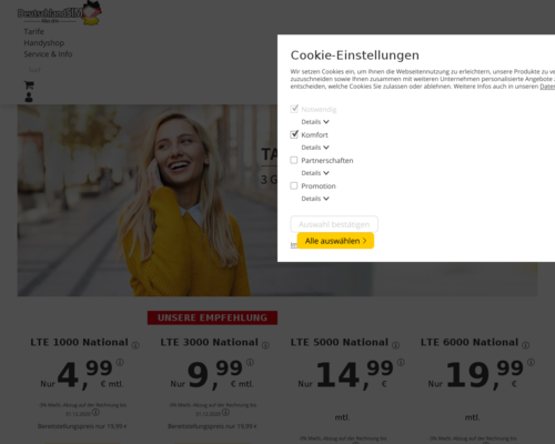 So sieht die Webseite von DeutschlandSIM aus So sieht die Webseite von DeutschlandSIM aus