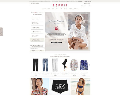 So sieht die Webseite von Esprit aus