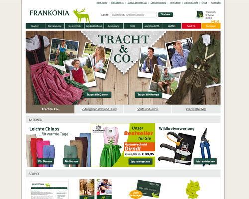 So sieht die Webseite von Frankonia aus
