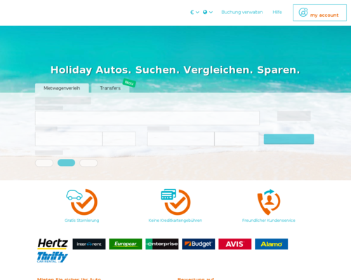 So sieht die Webseite von Holidayautos aus So sieht die Webseite von Holidayautos aus