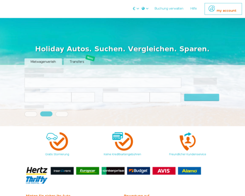 So sieht die Webseite von Holidayautos aus