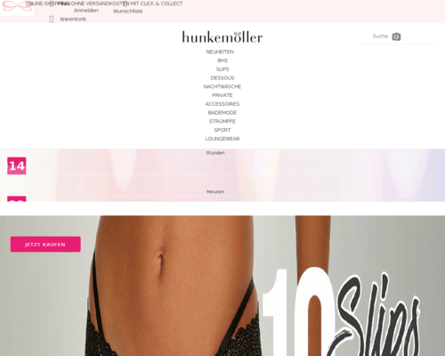 So sieht die Webseite von Hunkemöller aus So sieht die Webseite von Hunkemöller aus