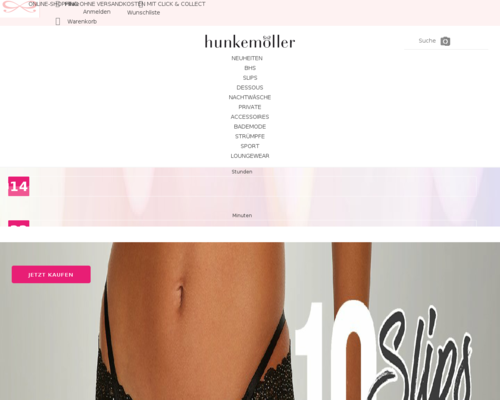 So sieht die Webseite von Hunkemöller aus