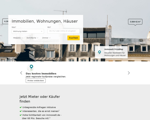 So sieht die Webseite von Immowelt aus