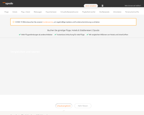 So sieht die Webseite von Opodo aus