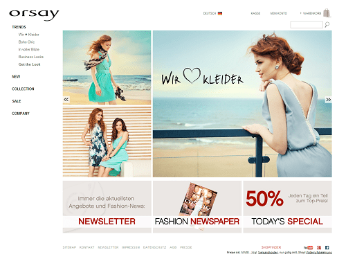 So sieht die Webseite von Orsay aus