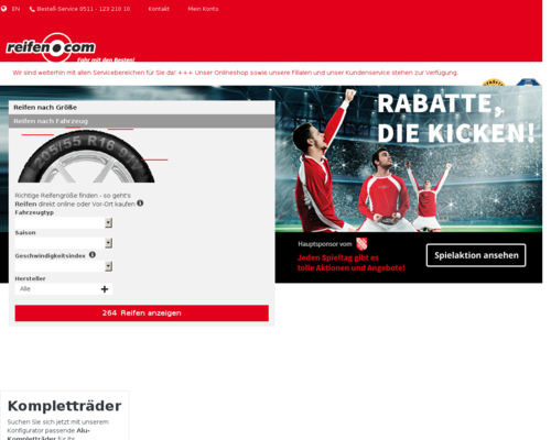 So sieht die Webseite von Reifen.com aus So sieht die Webseite von Reifen.com aus
