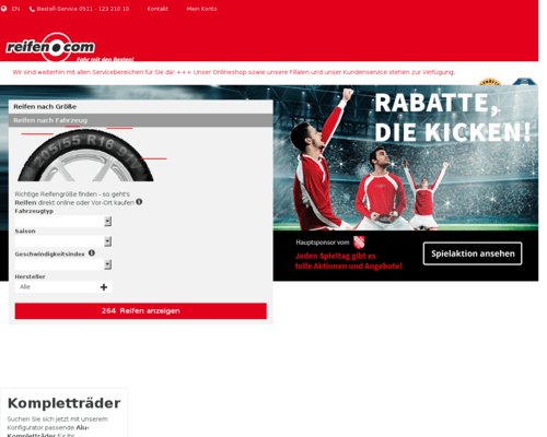 So sieht die Webseite von Reifen.com aus