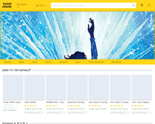 So sieht die Webseite von Ticket Online aus So sieht die Webseite von Ticket Online aus