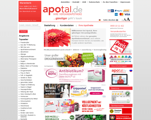 So sieht die Webseite von Apotal aus