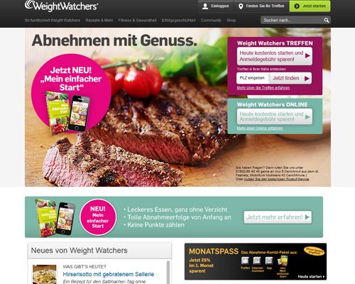 So sieht die Webseite von Weight Watchers aus