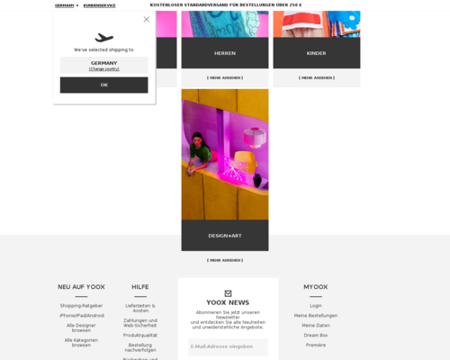 So sieht die Webseite von YOOX aus So sieht die Webseite von YOOX aus