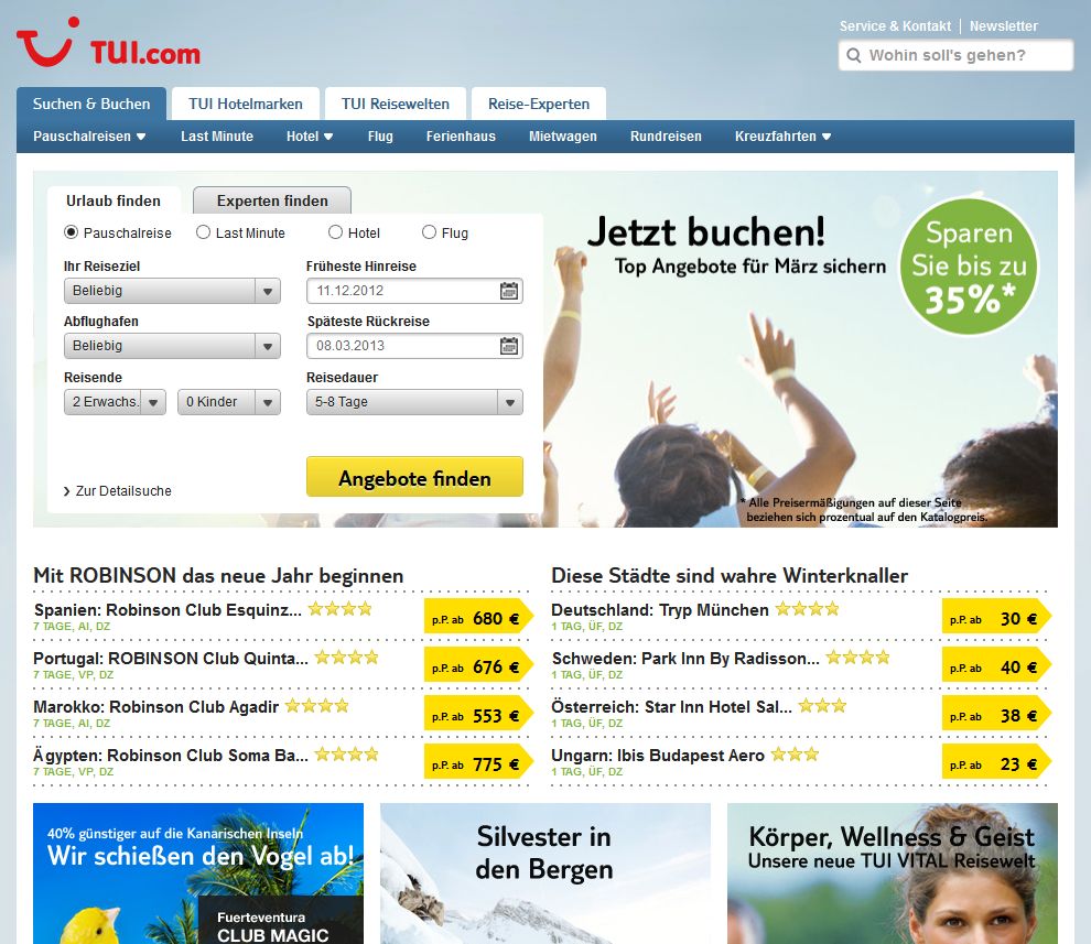 Das TUI Reiseportal bietet eine vielfältige Auswahl an Reisen, Flüge und Hotels an