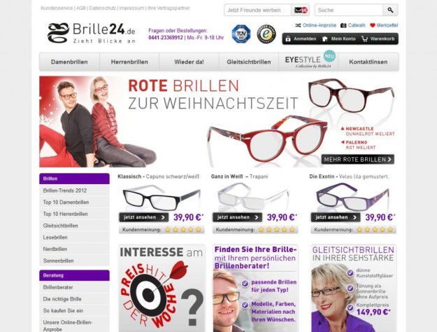 Die Webseite von Brille24 mit stets tollen Angeboten und einer Online-Anprobe