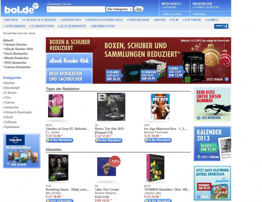Die Internetseite von bol.de - Viele Bücher und Hörbucher zur Auswahl
