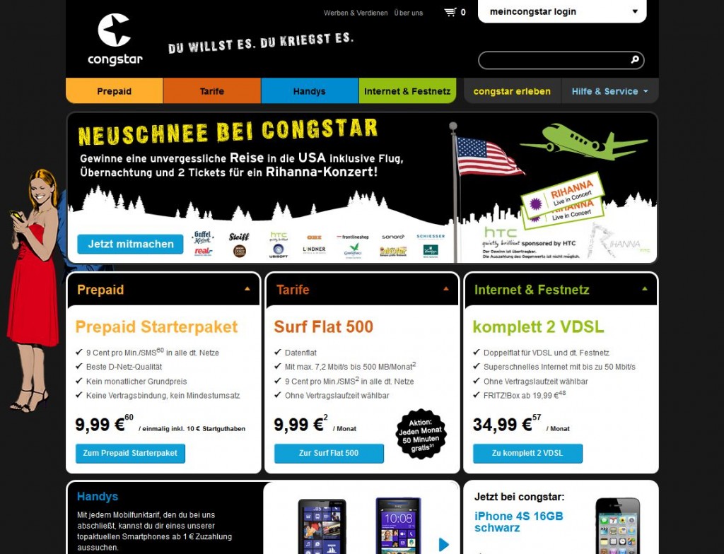 Das Congstar Portal - Von Prepaid über normale Tarife bis hin zu Handys und DSL- und Festnetz-Anschluss