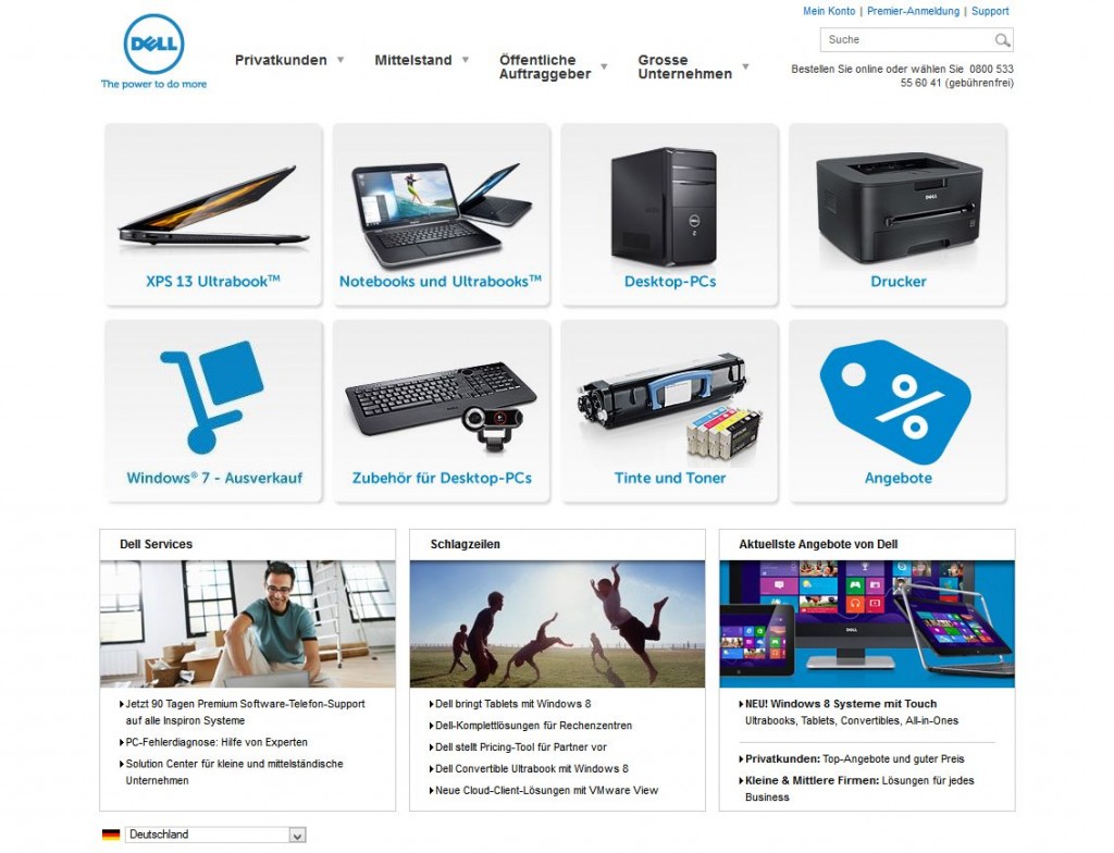 Das Online-Portal von Dell ist schlicht gehalten - Jeder findet sich schnell zurecht