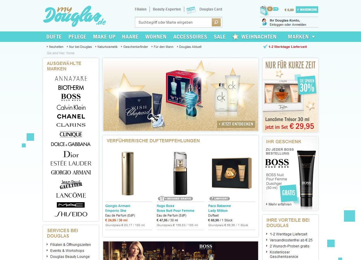 Die Online Parfümerie von Douglas mit aktuellen Angeboten auf der rechten Seite