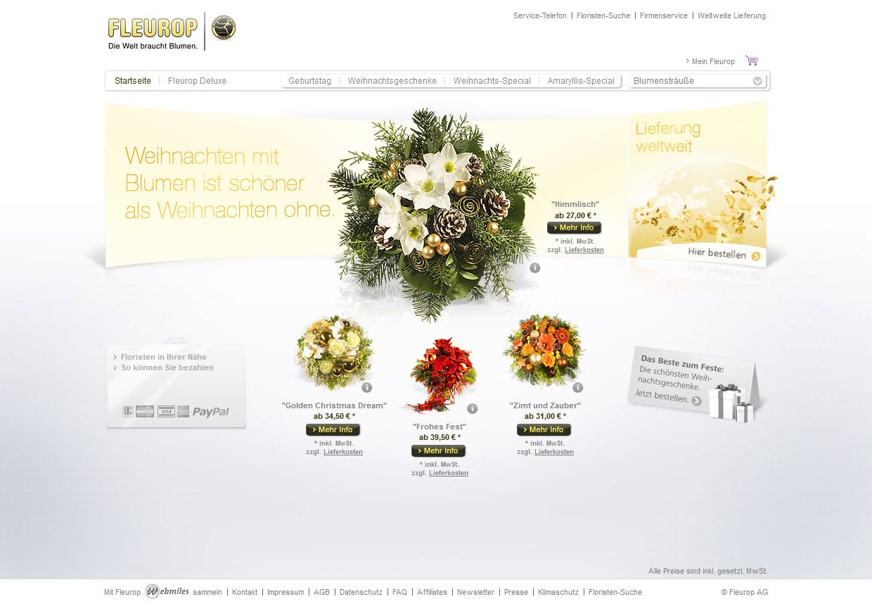 Der Fleurop Blumen Shop mit stets saisonalen Angeboten