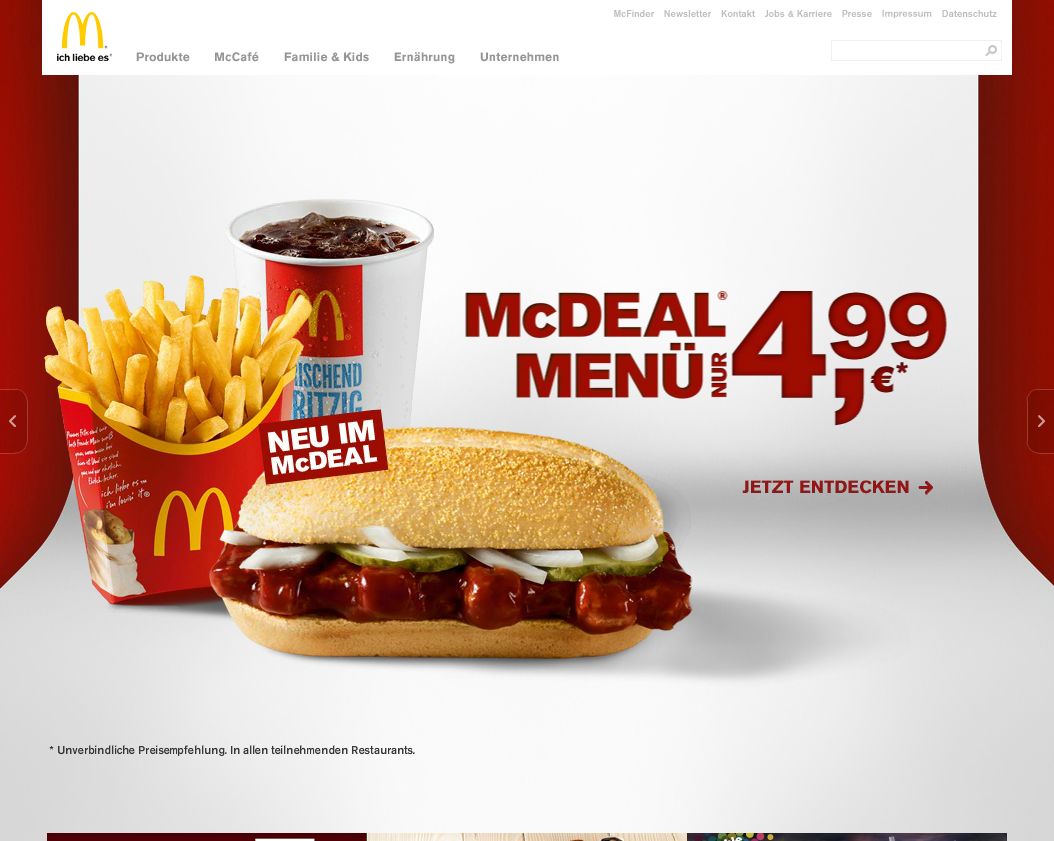 McDonalds Webseite mit aktuellem Angebot: McDeal Menü