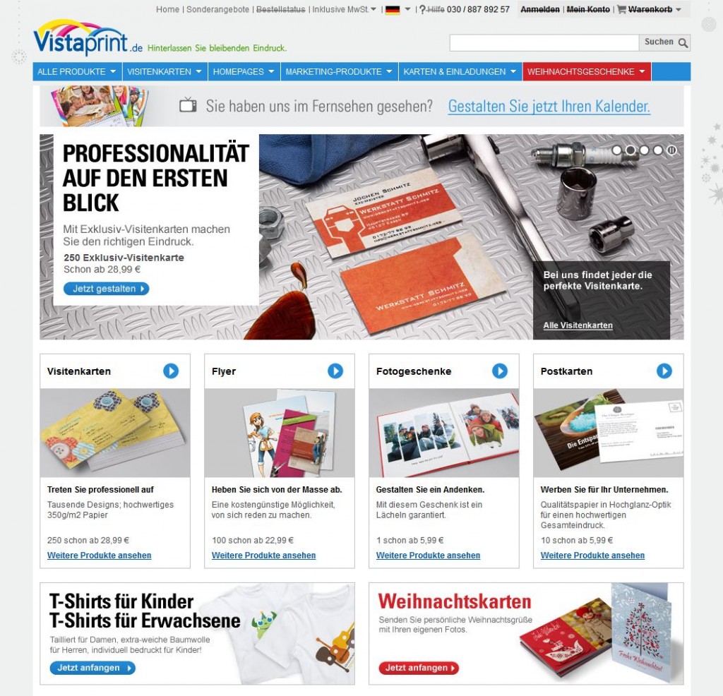 Immer tolle Angebote von Vistaprint - zu sehen auf der Homepage