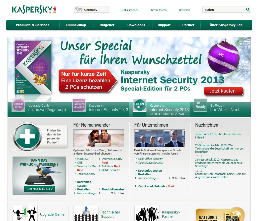 Das Kaspersky Portal bietet für Heimanwender und Unternehmen ideale Sicherheitslösungen an