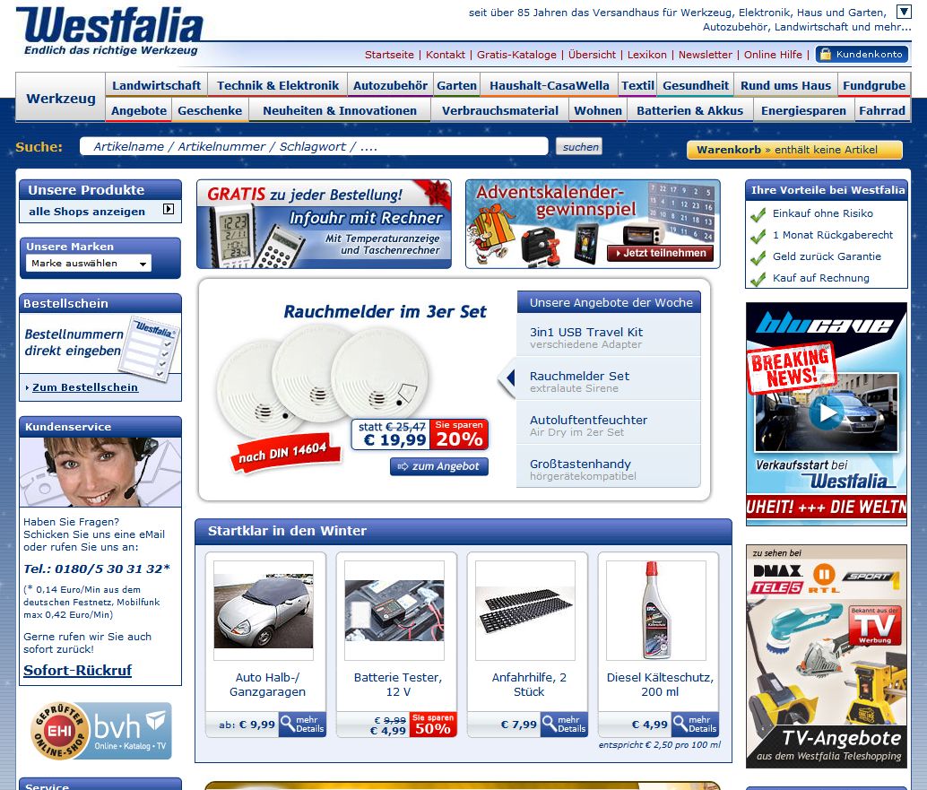 Der Onlineshop von Westfalia bietet ein großes Sortiment an Werkzeugen und Handwerker-Bekleidungen an