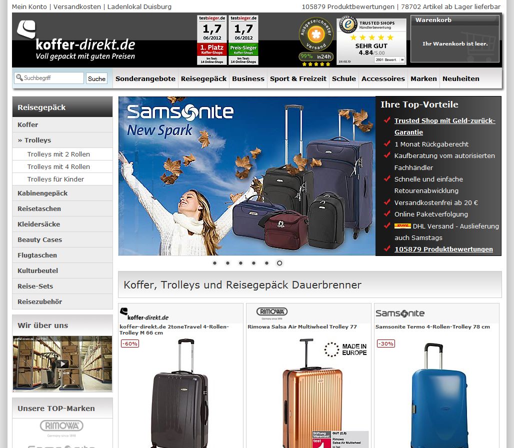 Koffer Direkt bietet auf seiner Webseite alles rund ums Reisen und vor Allem Koffer von Herstellern wie Samsonite