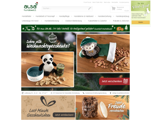 So sieht die Webseite von alsa-hundewelt aus