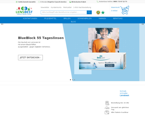 So sieht die Webseite von Lensbest aus