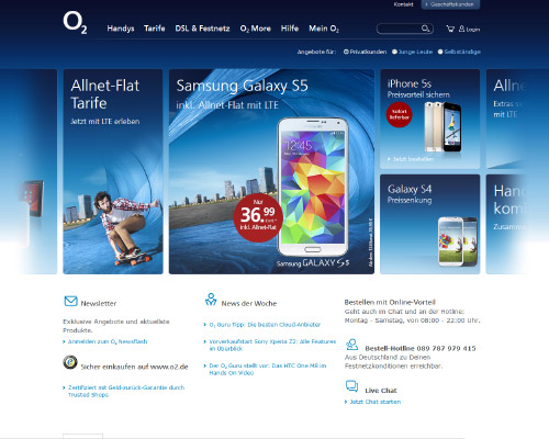 So sieht die Webseite von o2 aus