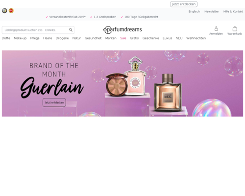 So sieht die Webseite von Parfumdreams aus