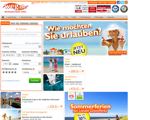 So sieht die Webseite von weg.de aus