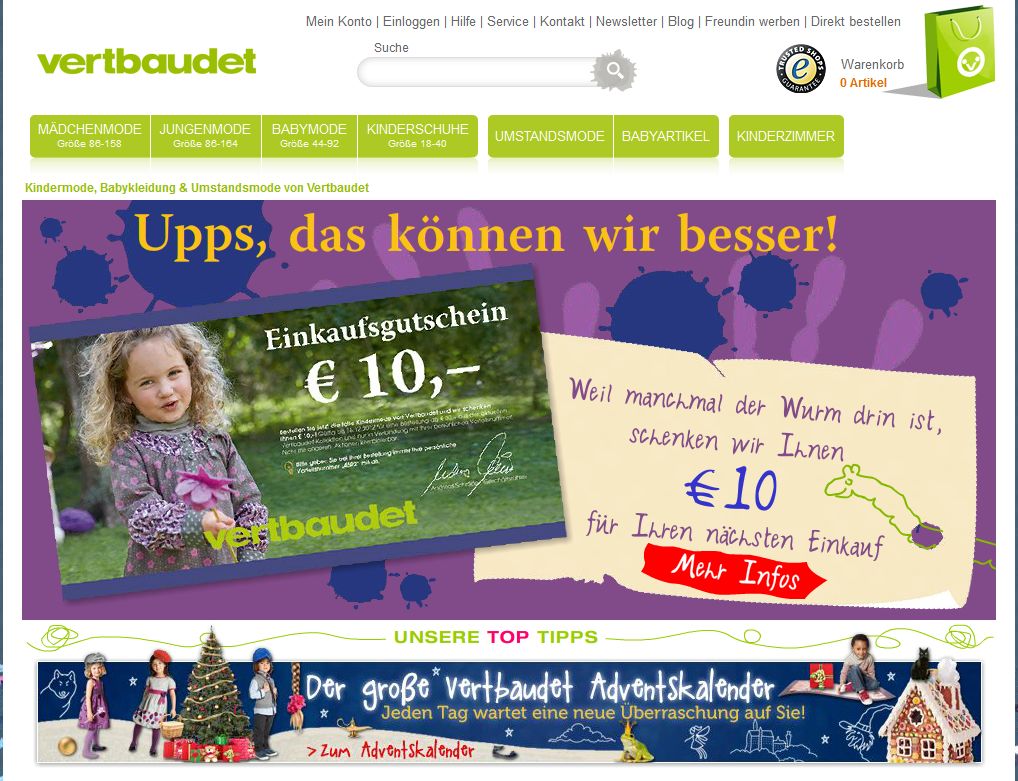 Vertbaudet bietet schicke Mode für Mädchen, Jungen, Babys und auch für die werdende Mami an