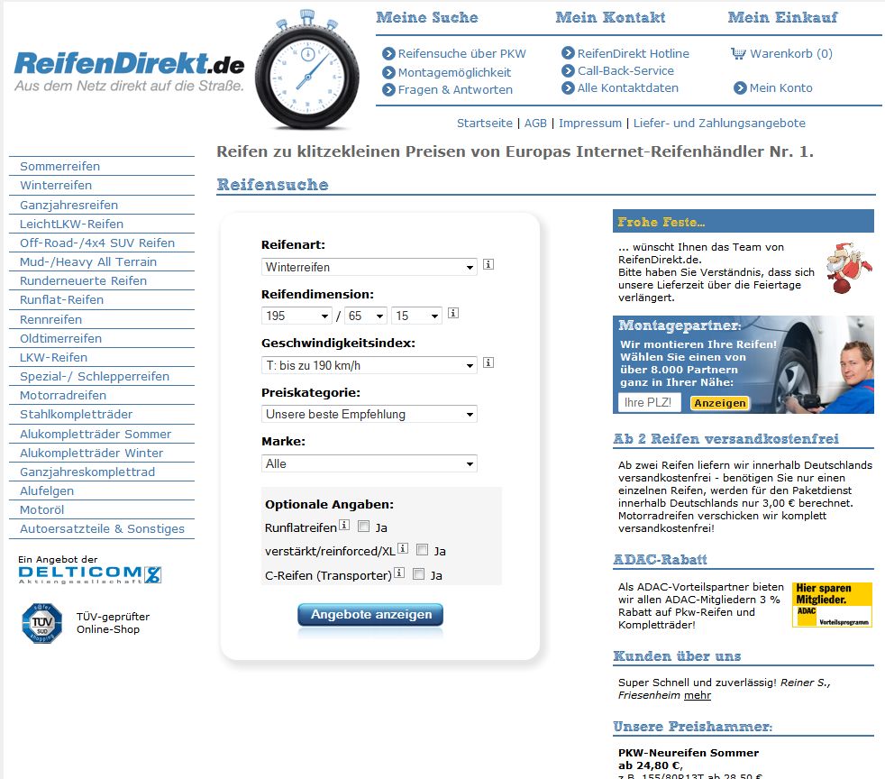 Die Seite von Reifendirekt bietet von Auto- bis LKWreifen ein richtig großes Sortiment an