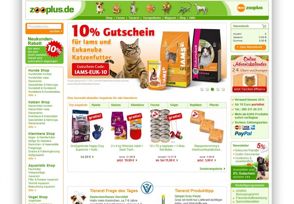 Zooplus bietet alles für Hund, Katze und co