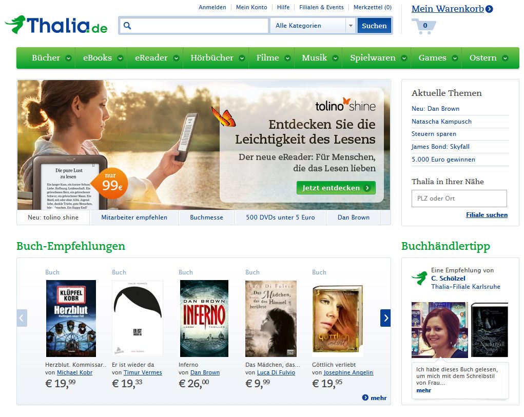 Das Thalia Portal bietet Bücher, eBooks, eReader, Hörbücher und mehr an