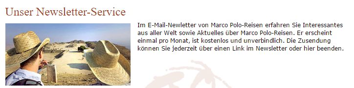 Marco Polo Reisen Newsletter